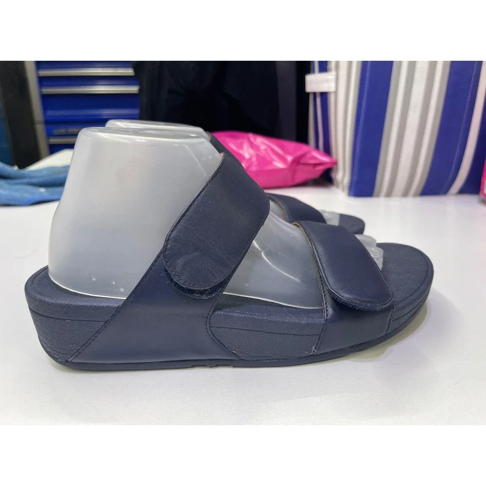 FitFlop Lulu Navy Blue Leather Adjustable Slide Sandals Microwobbleboard FVS-399